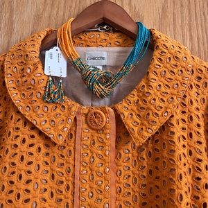 Chico's Carrot-Cake-Orange lined-eyelet Jacket Size 3